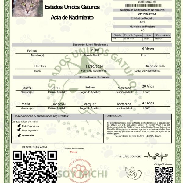 Acta de Nacimiento "Michis Digital"