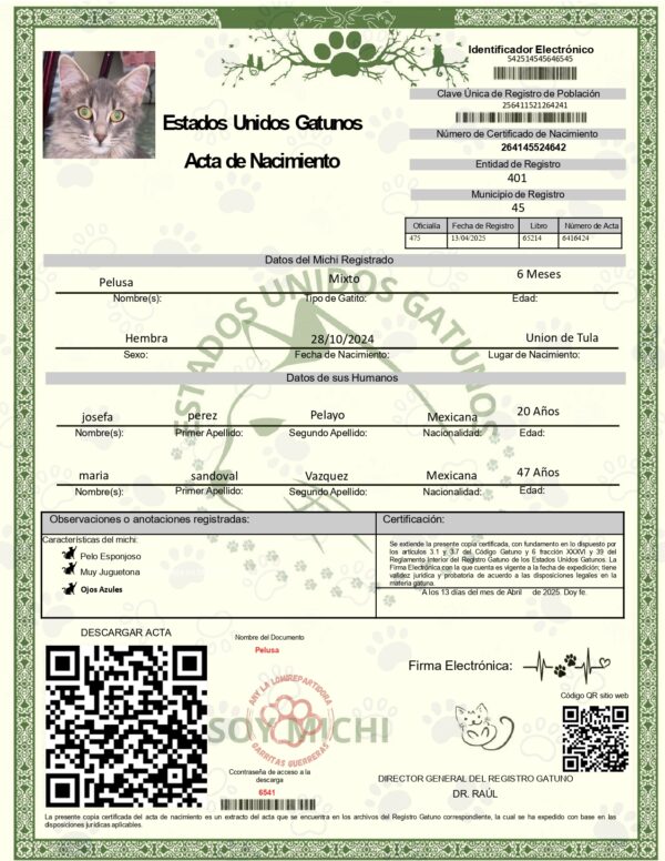 Acta de Nacimiento "Michis Digital"